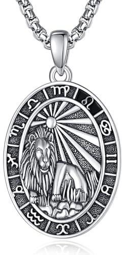 ADMETUS 12 stjärntecken halsband silver 925 stjärntecken hänge smycken oval stjärntecken konstellation kedja gåvor för män med 2,5 mm 50 cm + 2 tum rolokedjor, Sterlingsilver, Ingen ädelsten