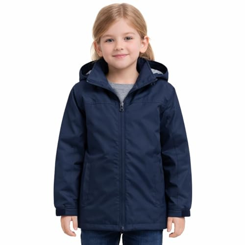 Blu Apparel Kids Waterproof Jacket Childrens Rain Coat ideal for School Coat, Walking Windproof Jacket, Childrens Rain Jacket (UK, Age, 5 Years, 6 Years, Regular, Navy Fleece Lined)
