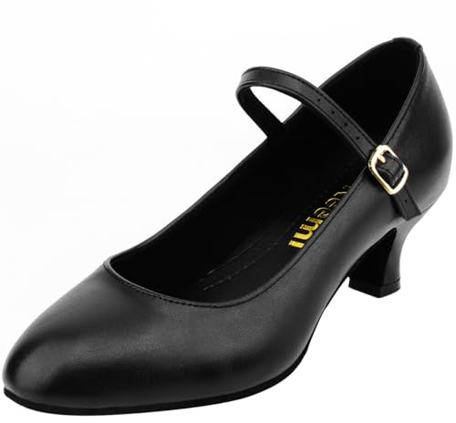 Keemi Black Character Shoes for Women Ballroom Dance Shoes Ankle Strap Dance Heels for Latin Salsa Tango,2.3,7.5 M US
