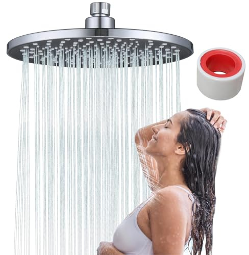 Rainfall Shower Head,Fixed Showerhead,8.8-Inch Round Bathroom Rainhead,Overhead Waterfall Shower Head with Adjustable Swivel Ball Joint | G1/2 Universal Fitting,Large Top Spray Head,ABS Chrome