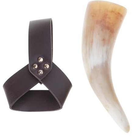 MIADOSHINSE Natural Drinking Horn Mug, With Leather Medieval For Beer & Wine