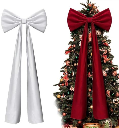 Fiocco bianco per albero di Natale, 1,8 m, grandi fiocchi di Natale per albero di Natale, fiocco gigante in velluto per finestra, mantello, parete, porta, decorazione per interni, casa, feste, da