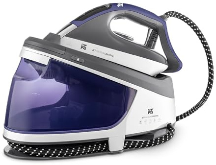 Di4 Centro de Planchado Jet Pressing Digital, Potencia 2600W, 8 Bares, Golpe Vapor 345g, Depósito Extraíble XL 1,5L, Suela Cerámica, Planchado Vertical, Listo en 1 Minuto, Pantalla LED, Autolimpieza