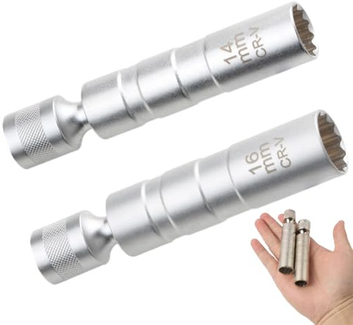 KAHZOR 2 Pezzi Chiave Candela, Chiavi per Candele Auto, Universale, Magnetico e Flessibile, Rotazione a 360 Gradi, Chiave per la Rimozione e Installazione di Candele, 16mm e 14mm
