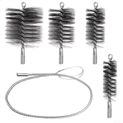 Kit de cepillo de alambre para chimenea para eliminar hollín y limpieza de óxido en calderas, chimeneas y tuberías, construcción para entornos hostiles (juego de 5 piezas)