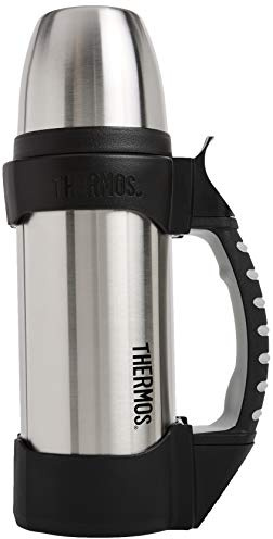 Thermos The Rock Vacuum Insulated 1 Liter Beverage Bottle, Stainless Steel/Black, 1.1 Quart (2510TRI2)