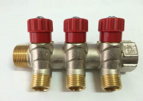 NTM COLLETTORI OTTONE M/F 3/4 CON VALVOLE ARRESTO USCITA 1/2 M. MULTISTRATO RAME, 3 Vie Valvole Rosso