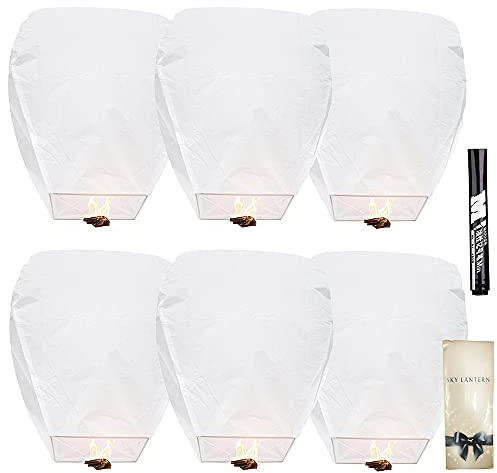SJOAUET 6 Pack Chinese Sky Lanterns, Latest Portable packaging, Biodegradable Eco-Friendly Chinese Paper Lanterns to Release in memory Wish for New Year, Weekends, Holidays and Festivals