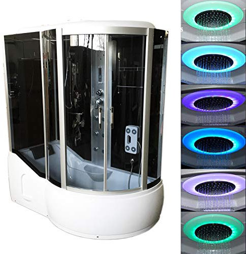 Bañera hidromasaje PARADISE Cromoterapia 170 x 90 cm h 220cm - Bañera para 2 personas - Vidrio templado 5 mm - Aluminio y vidrio - Plateado - Cabina de ducha hidromasaje