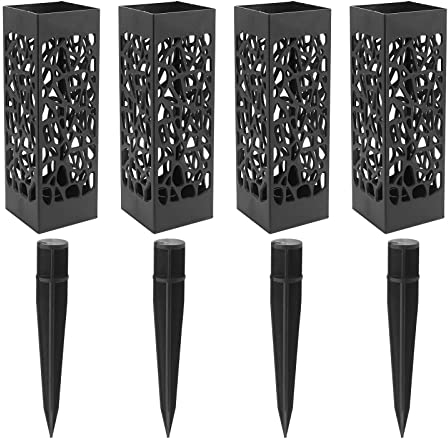 ShawFly Lot de 4 supports de fleurs funéraires rectangulaires avec pique, vase commémoratif pour décoration de cimetières et jardins Noir