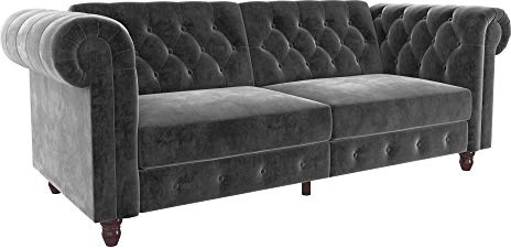 DHP Furniture Felix Chesterfield Sofa Bed Velvet Grey