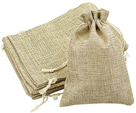 MAOQYE 10 piccoli sacchetti regalo in iuta con coulisse, sacchetti per gioielli, sacchetti per matrimoni, bomboniere, 13 x 18 cm
