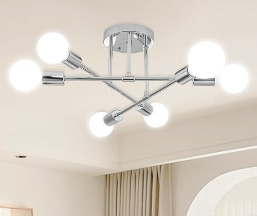 Dellemade Ceiling Light, 6 Lights Chandelier Ceiling Light for Living Room,Bedroom,Kitchen (Silver)
