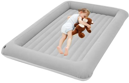 Cama hinchable de viaje para niños | Cama de viaje inflable para niños | Cama de natación portátil | Inflado y desinflado, acolchado interior extraíble para una fácil limpieza, plegado