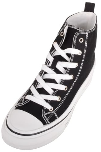 ABSOLUTE FOOTWEAR Womens High Top Canvas Lace Up Trainer with Platform Sole, Black, UK 6