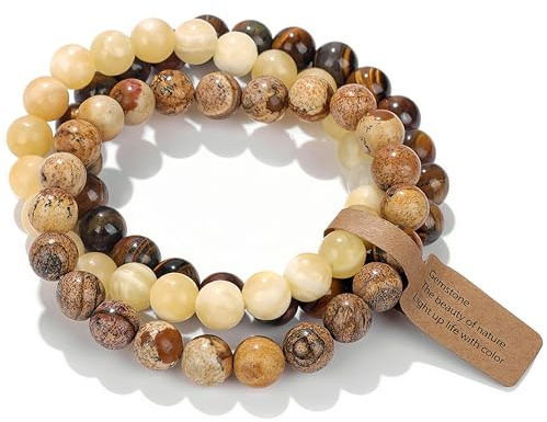 SAIBANGZI Kristallarmband, set med 3 st., 8 mm naturliga ädelstenar, pärlarmband, helande kristallarmband för kvinnor och män