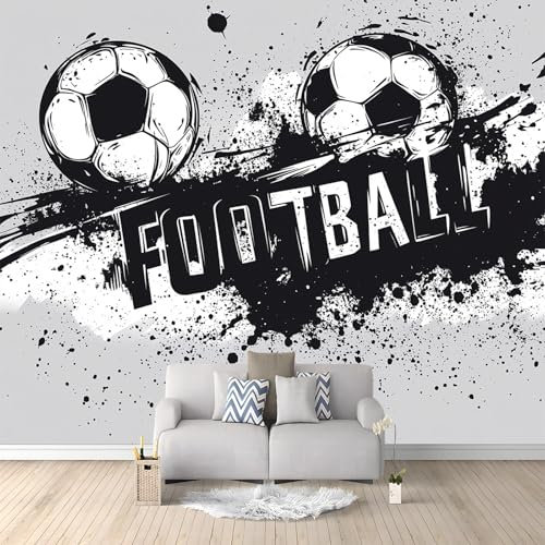 Mural Wallpaper Black and White Football Bedroom Living Room Decoration Poster 200 x 140 cm Non-Woven Premium Art Print Wall Mural 3D Effect Gray