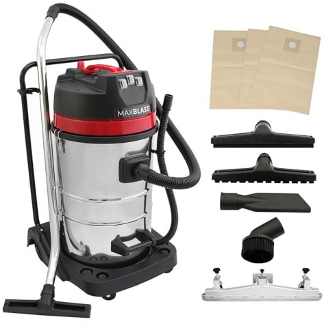 Aspiradora Industrial en Seco y Húmedo de Acero Inoxidable de 80L,5 Accesorios+3 Bolsas GRATIS Aspirador para Limpieza Comercial 3000W Motor Triple,Filtro de Tela,Manguera 1.5m,Cable 9m,con/sin Bolsa