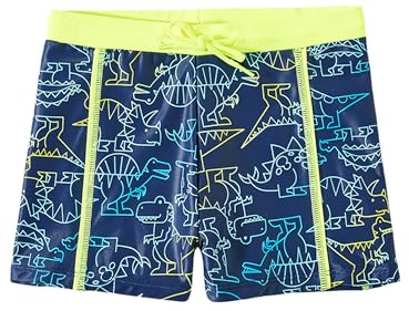 BeLikeFish badbyxor för pojkar, snabbtorkande, elastisk, justerbar för åldrarna 2-11, hållbar och bekväm, Marinblå dinosaurie, 8-9 År