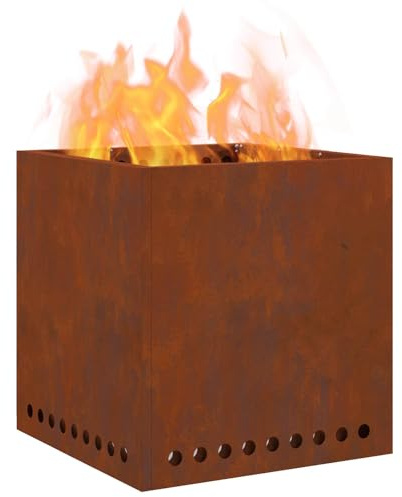 vidaXL Braciere Senza Fumo Quadrato 48x48x50 cm Acciaio Invecchiato