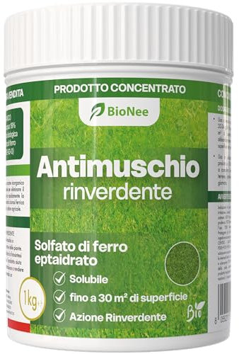 ANTIMUSCHIO RINVERDENTE 1kg – Solfato di Ferro Concentrato – Azione Rapida contro Muschio, Clorosi Ferrica e Rinverdimento Prato – Consentito in Agricoltura Biologica