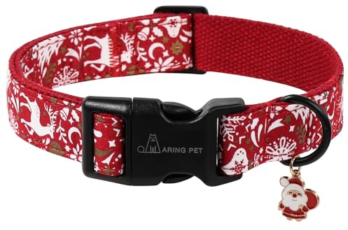 ARING PET Collier de Noël pour chien, Rouge Renne Collier pour chien avec boucle rapide en plastique, Hiver Confortable collier en coton pour chiens garçons et filles