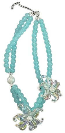 Collana di perle floreali a doppio strato elegante catena a clavicola vintage con fascino francese ispirato gioielli per il collo per le donne catena da collo con perle vintage, Misura unica, come