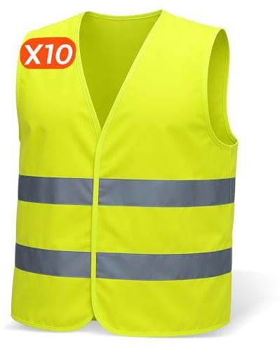 Gilet alta Visibilità Uomo , 10 pezzi, Gilet Riflettenti per Uomo e donna, conformi alle norme EN ISO 20471 e 13688, Gilet moto alta visibilità, Gilet catarifrangente Auto - Taglia XL