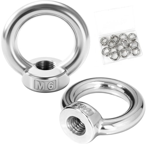20 dadi ad anello M6, in acciaio inox 304, con occhielli a vite, dado per occhi, viti ad anello con filettatura interna, per accessori di sollevamento, montaggio a corda, supporto per vasi di fiori