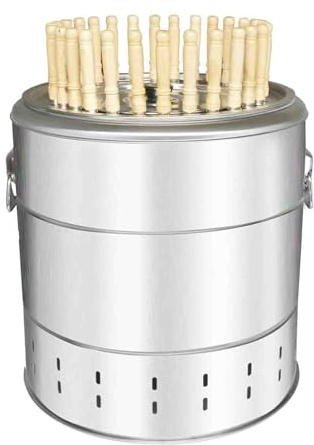 Barbecue portable sans fumée à suspendre avec 28 brochettes en acier inoxydable – Barbecue à charbon de bois à 360° et baril de braisage pour cuisine extérieure polyvalente