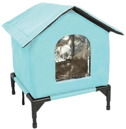 MagiDeal Maison Chat Extérieur, Niche pour Chat Exterieur, Cabane Chat Exterieur Hiver et Pluie, Abri Isolé et Coupe-Vent en Tissu Oxford, Tente Chaude pour Animaux Domestiques Errants, L Blue