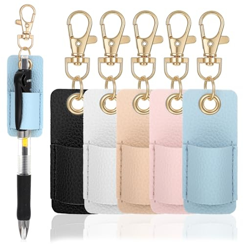 Pen Holder for Lanyard 5 Pcs, Anti-Lost Pen Keychain with PU Leather Badge | Portable Single Pen Lanyard for Nurses Courier Clerk