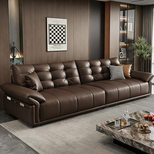Italiensk lyxig modern enkel lädersoffa, massiv träram, rymlig och mjuk soffa, modern stor storlek, lämplig för vardagsrum/kontor/lägenhet.