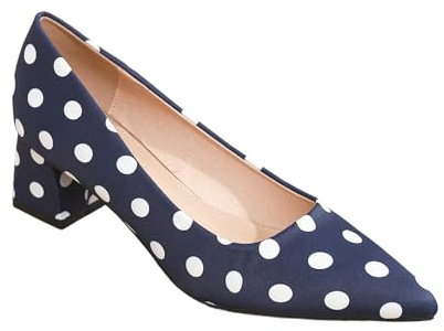 Escarpins pour femme au look rétro ludique avec pois - Chaussures élégantes avec talon bloc et grand nœud - Chaussures de soirée féminines pour les fêtes et les occasions festives, Style L03 bleu