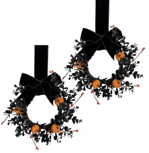Halloweenkrans För Ytterdörren Gotisk Svart Och Orange Girlang Ornament | Svart och orange Halloween krans För Dekoration På Lantgård Fönster Vägg Kontor Trädgård Inomhus Och Utomhus Samt För Fest