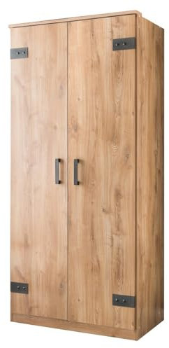 Wimex Deutscher Liverpool Kleiderschrank mit 2 Türen, Eichenholz, geplankt, 90 cm, Grau