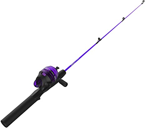 Zebco Dock Demon Spincast Reel and Fishing Rod Combo, 30-Inch 1-Piece Fiberglass Fishing Pole with EVA Handle, QuickSet Anti-Reverse Fishing Reel, Pre-Spooled with 6-Pound Zebco Line, Purple