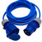 Mains Power Hookup Cable IP44 16 Amp CEE Plug to Coupler. Electric Extension Lead Blue - Made in the UK (Length 20 Metres)