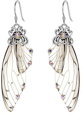 Clearine Boucles d'oreilles Suspendues Papillon Ailes Goutte Cristal libellule Insecte Quotidien Été Irisé Clair Ton d'argent