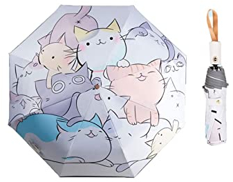 Vaceer Kinder-Regenschirm, automatischer Regenschirm mit Katze, Cartoon, stark, winddicht und UV-beständig, Reise-Regenschirm, siehe abbildung, Einheitsgröße