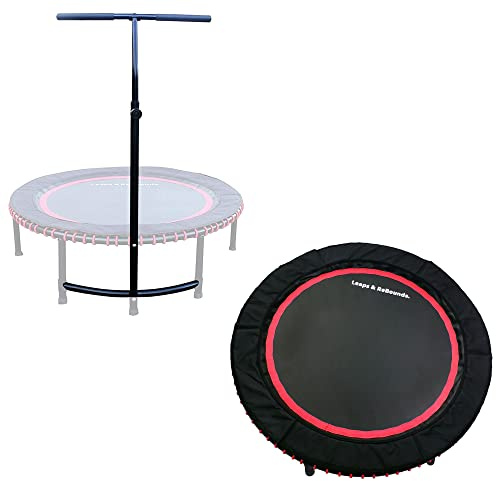 LEAPS & REBOUNDS 48 Adjustable Stability Bar Attachment with 48 Mini Fitness Trampoline and Home Gym Rebounder for Cardio Exercises, Red