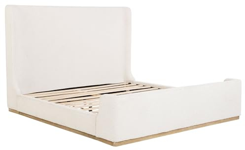 Coaster Home Furnishings - Nala - Wood - Upholstered Platform Sleigh Bed with Wingback Headboard, Foam Padding and Oak Base - Bedroom - Eastern King Size - Cream - 302046KE