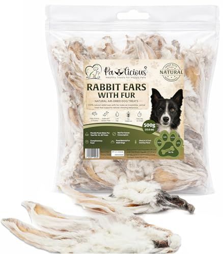 PAWLICIOUS Rabbit Ears with Fur for Dogs 28-35 Pieces 500 gram, 100% Natural Air-Dried Raw Treat Chews for Dog, Puppy & Senior Healthy & Hypoallergenic Dog Food Grain & Gluten Free Pet Treats 0.5 Kg