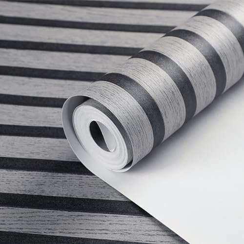 Tarwanear 3D Effect Wood Slat Wallpaper,Dark Grey Striped Wood Grain Contact Paper Wallpapers,Retro Faux Wooding Panel Wall Covering Wall Paper Roll for TV Background Bedroom Livingroom