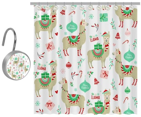 VAPOKF Duschvorhang mit Lama-Drucken, Polyester, Duschvorhang-Set mit 10 Edelstahl-Haken für Badezimmer, rustikales Bauernhaus, 152 x 182 cm