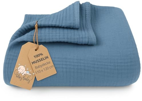 Totsy Baby Coperta mussola neonato cotone 110 x 120 cm - Plaid garza coccola teli muslin lenzuolo bambino sottile fasciatoio trapunta leggera neonati tessuto traspirante per bimbi Cielo Blu
