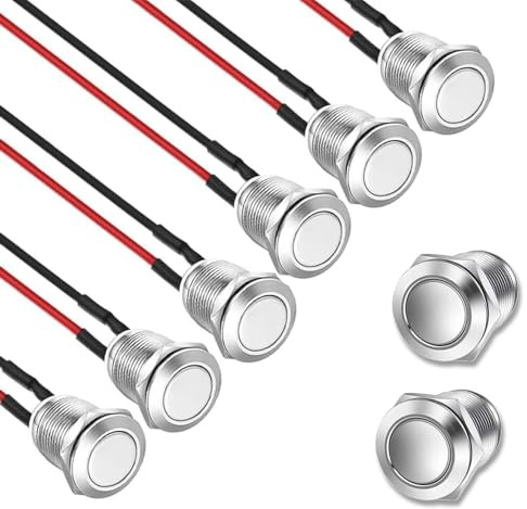 6 interruttori a pressione, impermeabili, pulsante da 12 mm con filo, interruttore a pressione in acciaio inox, interruttore a pulsante 2 A/12 V/24 V/125 V/250 V, pulsante rotondo on/off per clacson
