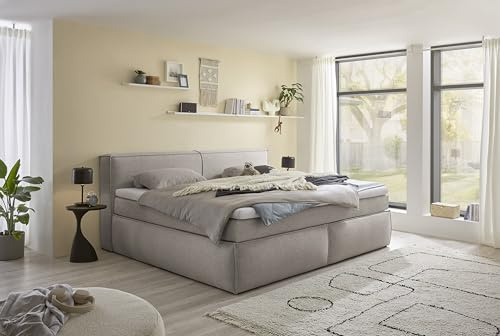 Boxspringbett Sandon 180x200 in Stone – Duo-Wendematratze H3/H4 mit 7-Zonen-Tonnentaschenfederkern, 6 cm Topper & komfortabler Liegehöhe 70 cm