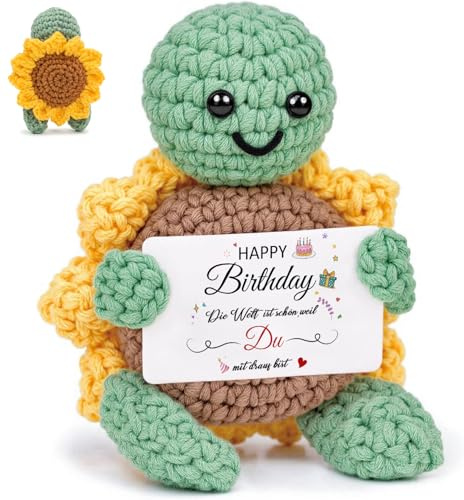 Bafiwu Positive Geburtstagsgeschenk für Frauen Mama, Kleine Frauen Geschenk,Handgemachte Sonnenblumen Schildkröte Glücksbringer Geschenke für Mama Freundin Frau(Birthday)