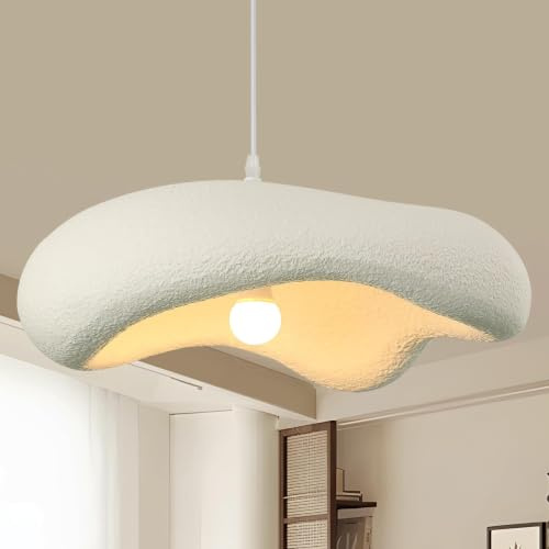 ZenithBeam Lustres Wabi Sabi IrréGulièRe Lustre Blanc Forme De Nuage Ajustable Suspension Luminaire Salon Lampe De Table À Manger Style Nordique Chambre Suspensions D'éClairage IntéRieur E27 50Cm